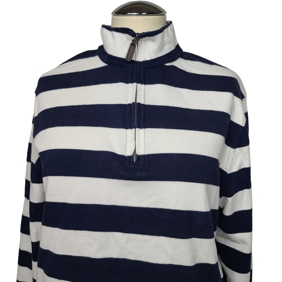 J. Crew Mercantile Blue White Cotton Jersey Half Zip Pullover Sweater M - Picture 2 of 7